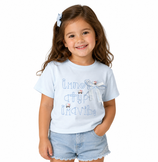 Cute Bow “Amore” Graphic Kids T-Shirt – Sky Blue