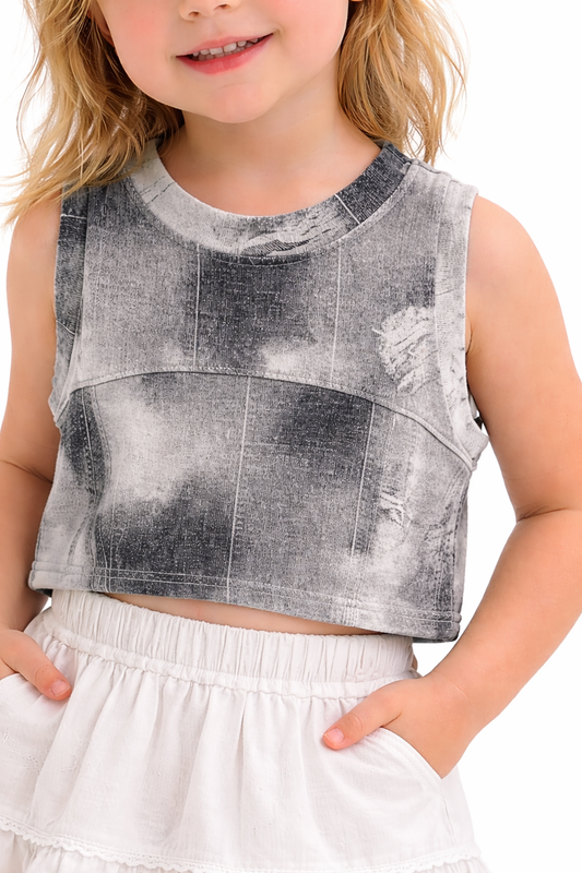 Girls Grey Wash Crop Top