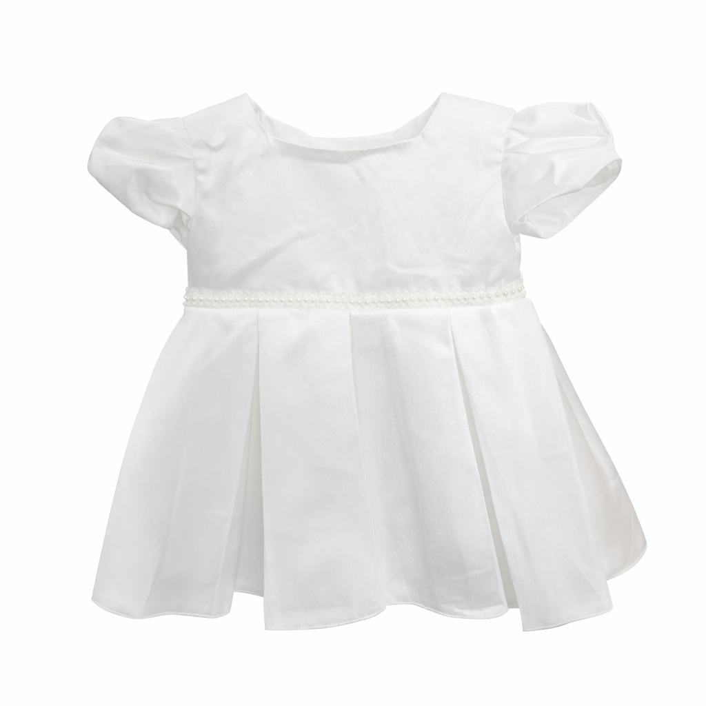 Classic Pearl Trim Baby Girl White Dress