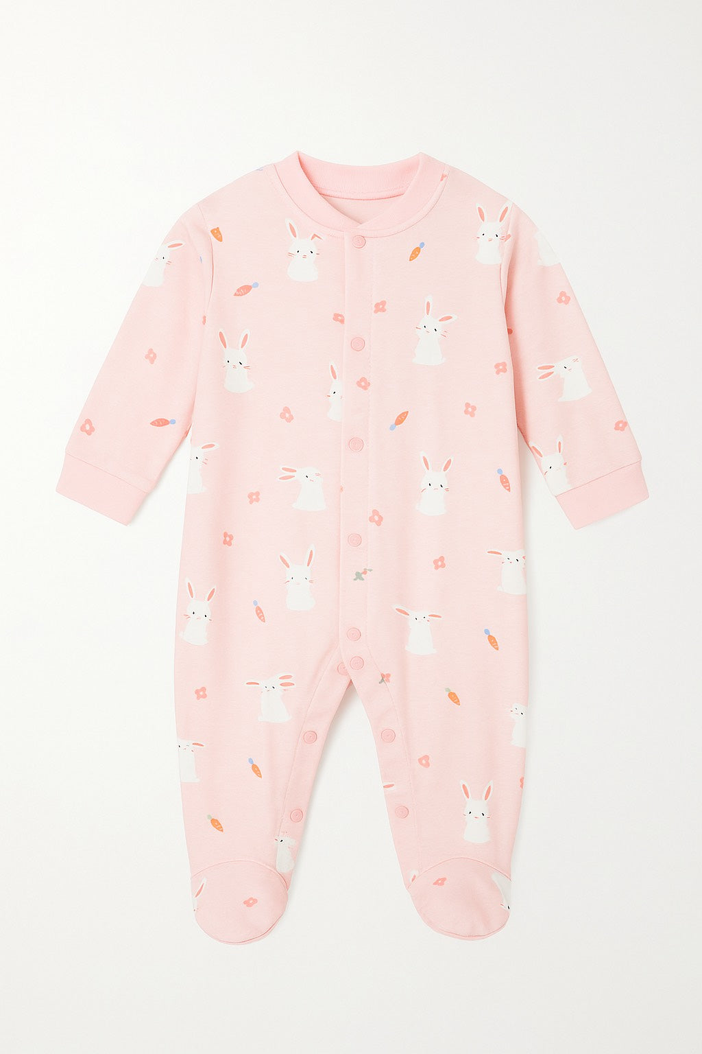 Pink Baby Sleeper with Cute Bunny & Carrot Print