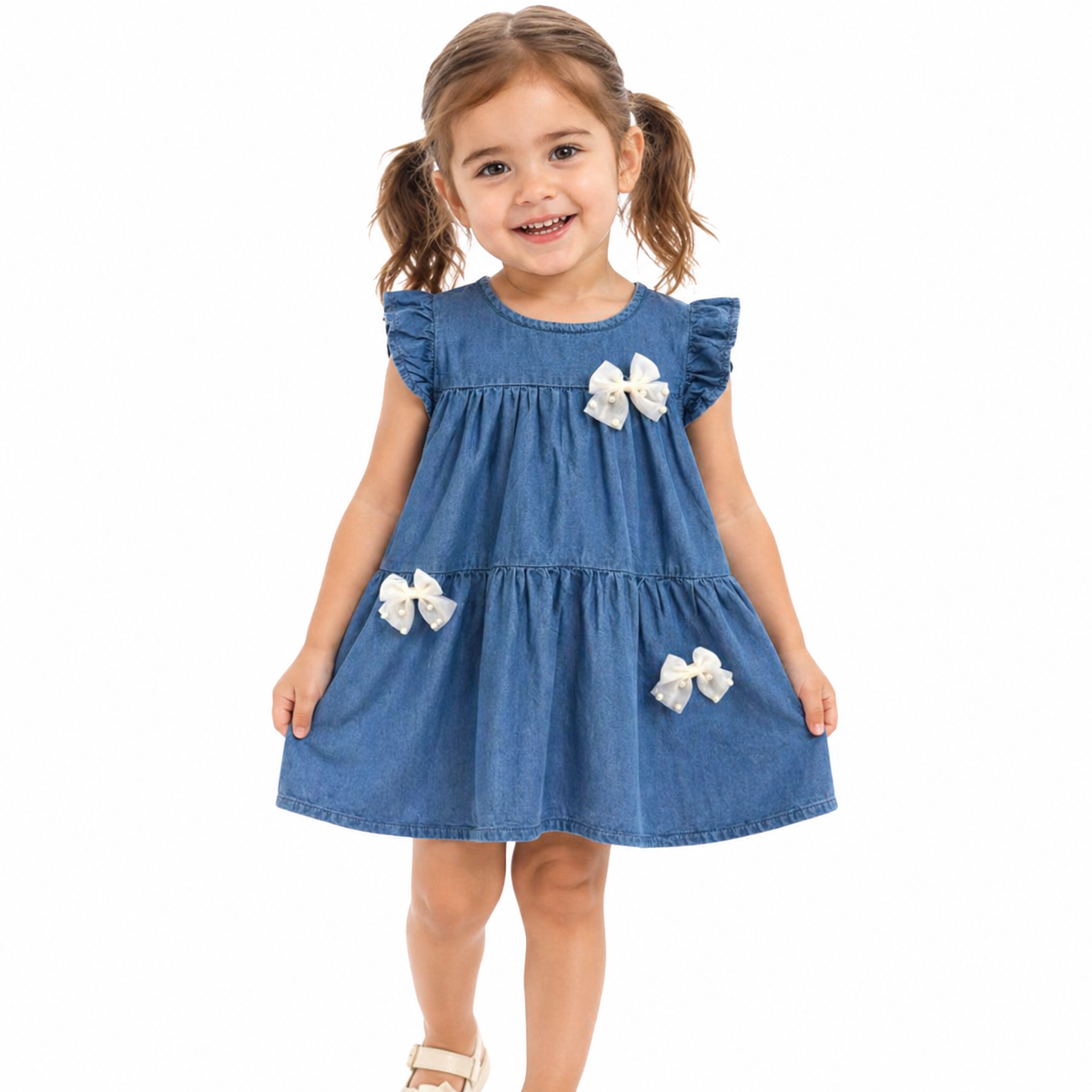 Denim Dress with Bow Details