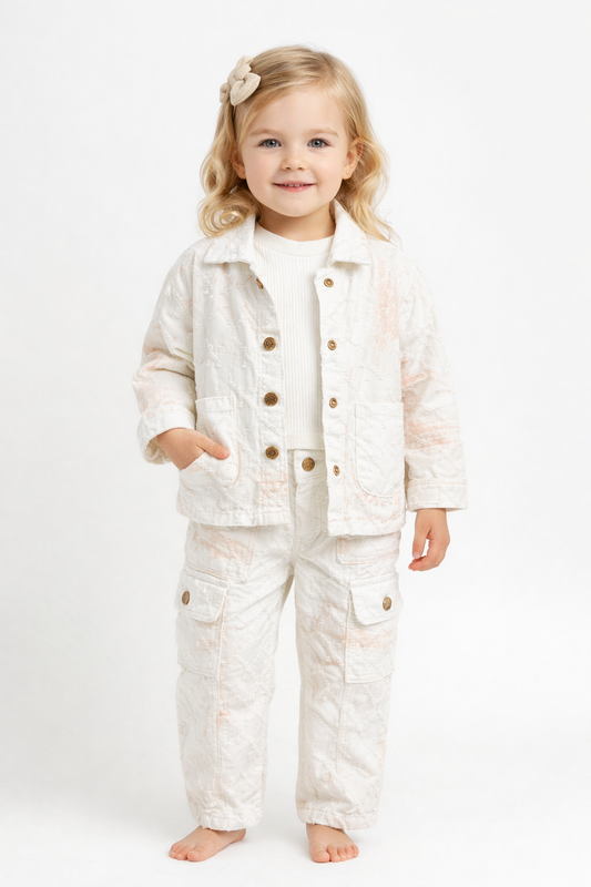 Neutral Tone Cargo Pants with Button-Up Jacket Set