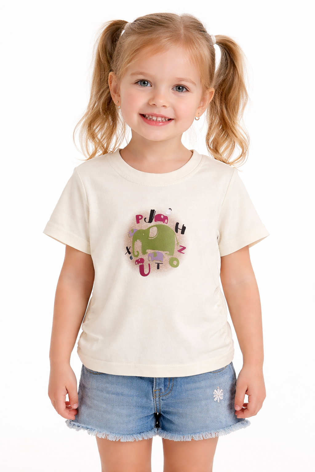 Girls’ Elephant Alphabet Graphic Tee – Cream