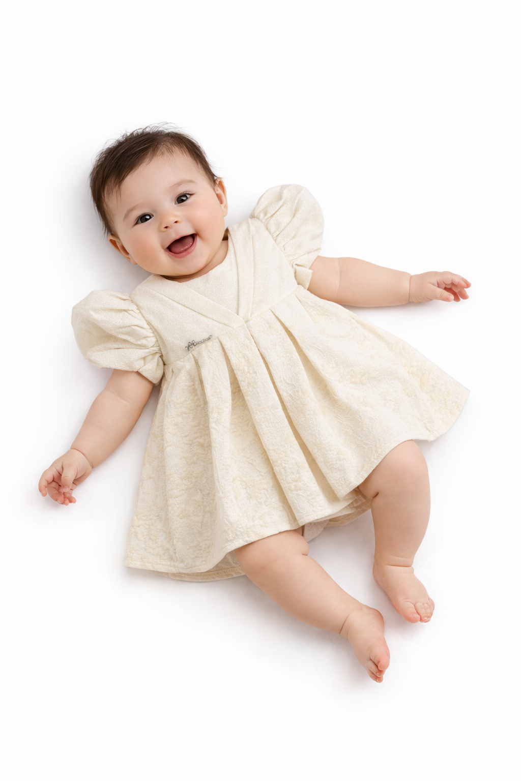 Ivory Puff Sleeve Textured Infant Girl Dress