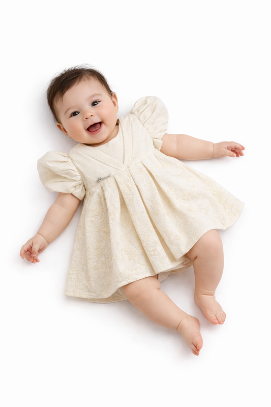 Ivory Puff Sleeve Textured Infant Girl Dress