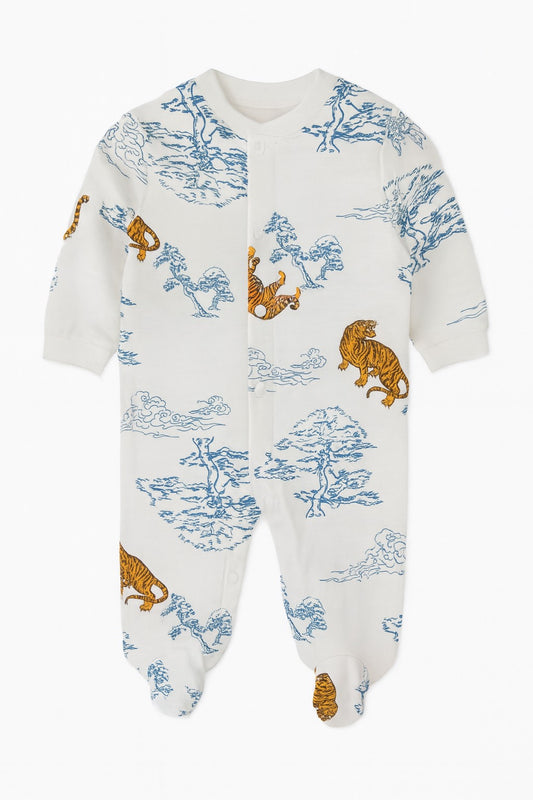 White With Blue Landscape & Tiger Print