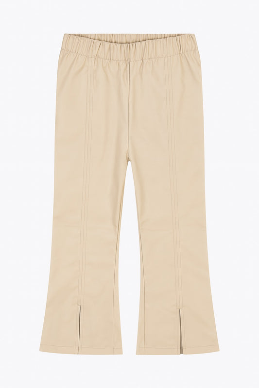 Beige Faux Leather Flared Pant