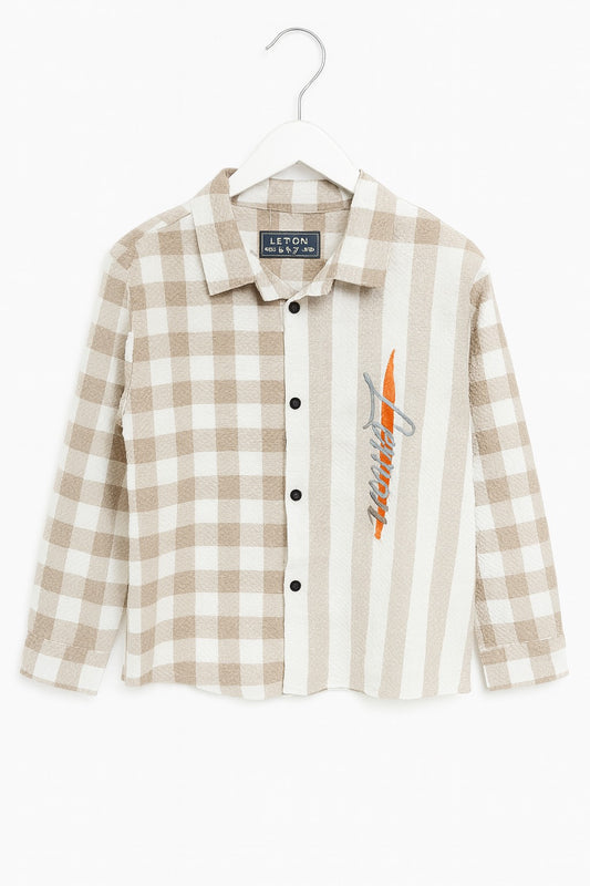 Beige & White Button-up Shirt
