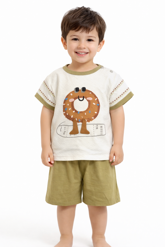 Donut Graphic T-Shirt & Olive Shorts Set