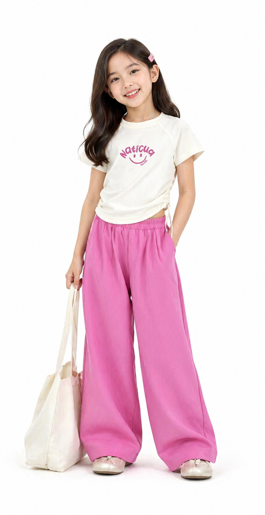 Graphic Tee & Pink Wide-Leg Pants Set