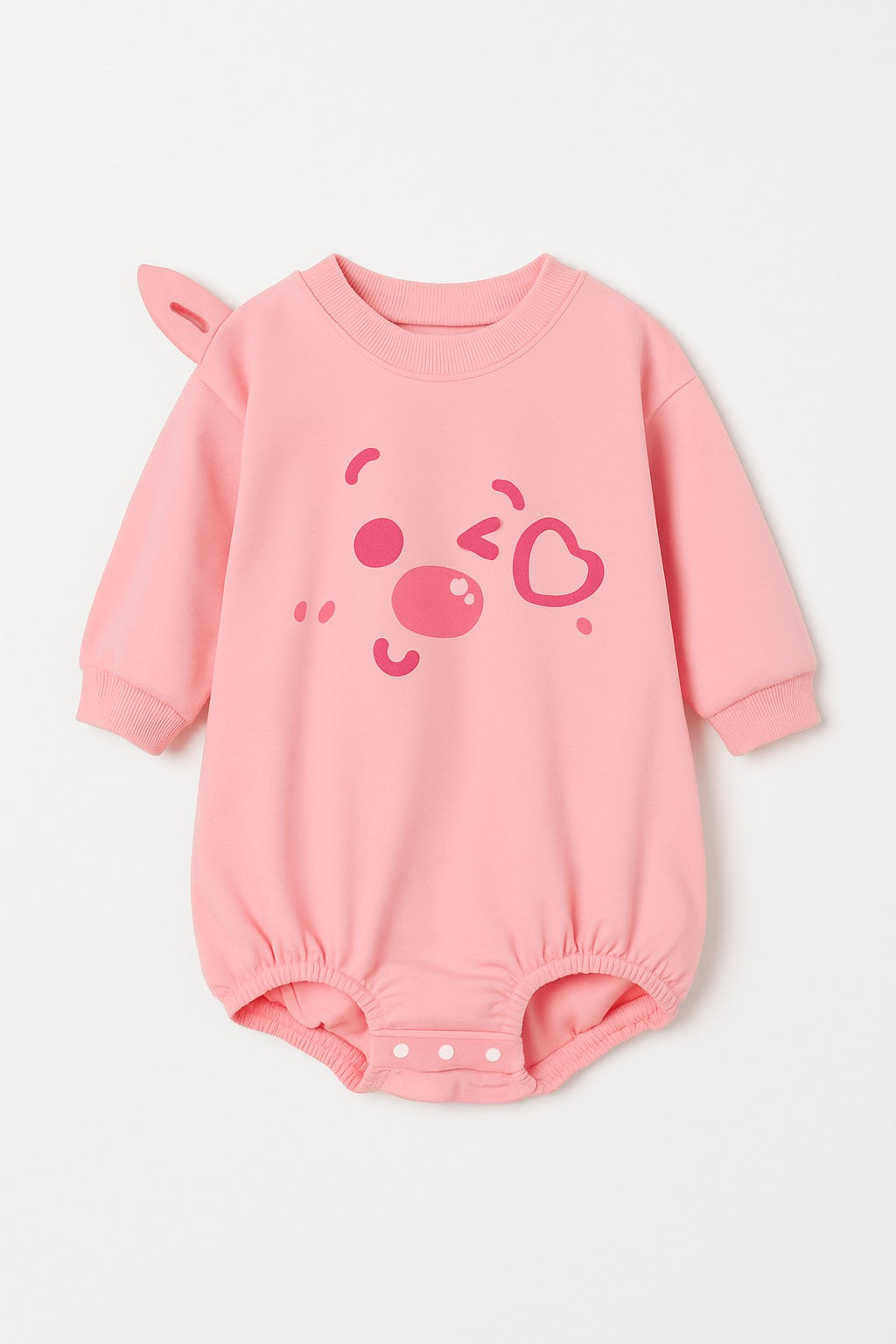 Playful Pink Baby Romper With winking Face Print