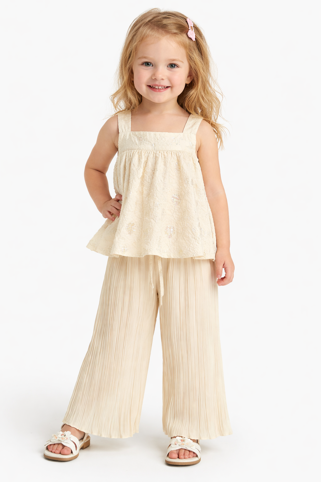 Soft Cream Embroidered Peplum Top