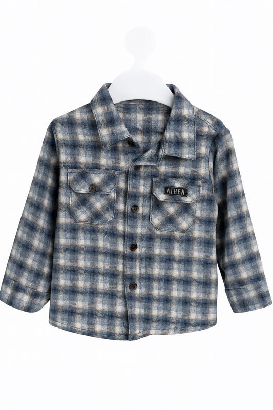 Blue and White Plaid Button-up Shirt