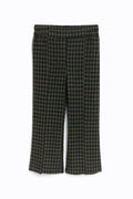 Brown and Green Checkered Wide-Leg