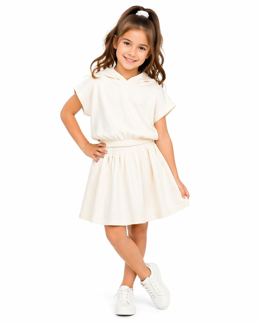 Soft Cream Two-Piece Set – Hooded Top & Skirt