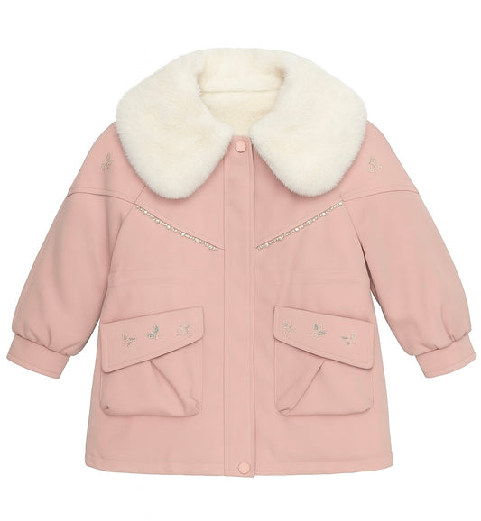 Pink Winter Coat With Faux Fur Interior