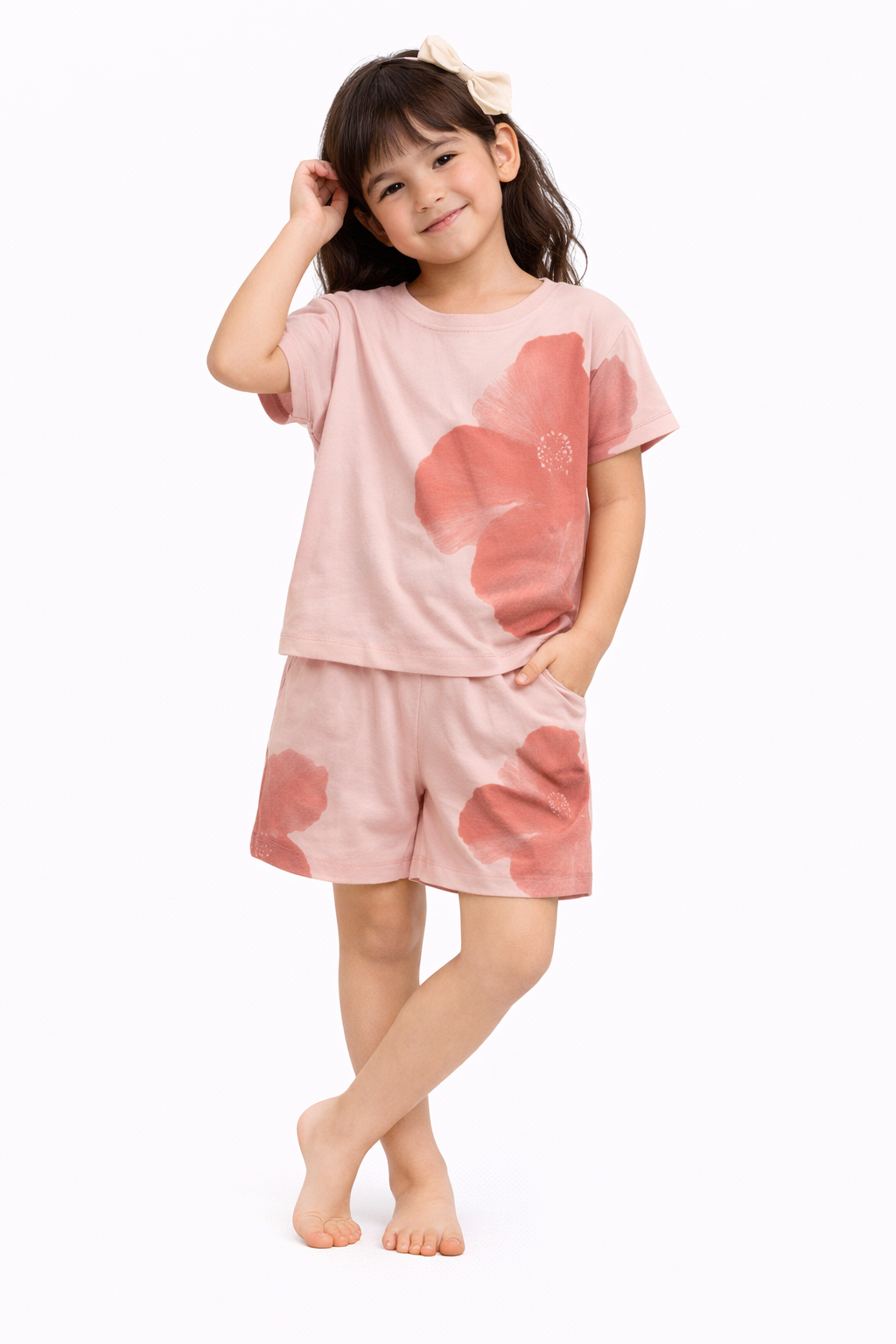 Blush Pink Floral Print T-Shirt & Shorts Set