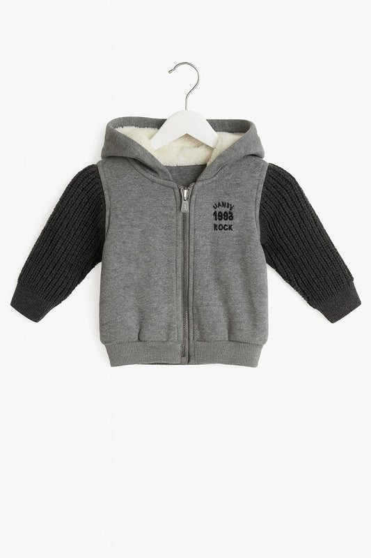 Grey Hoodie Jacket with Knit Sleeves