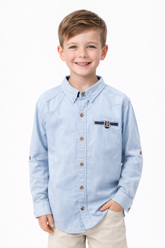 Light Blue Casual Shirt with Pocket Detail