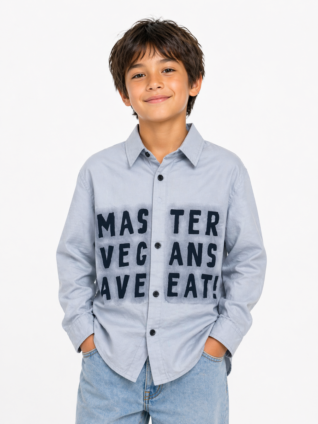 Blue Statement Print Button-Up Shirt