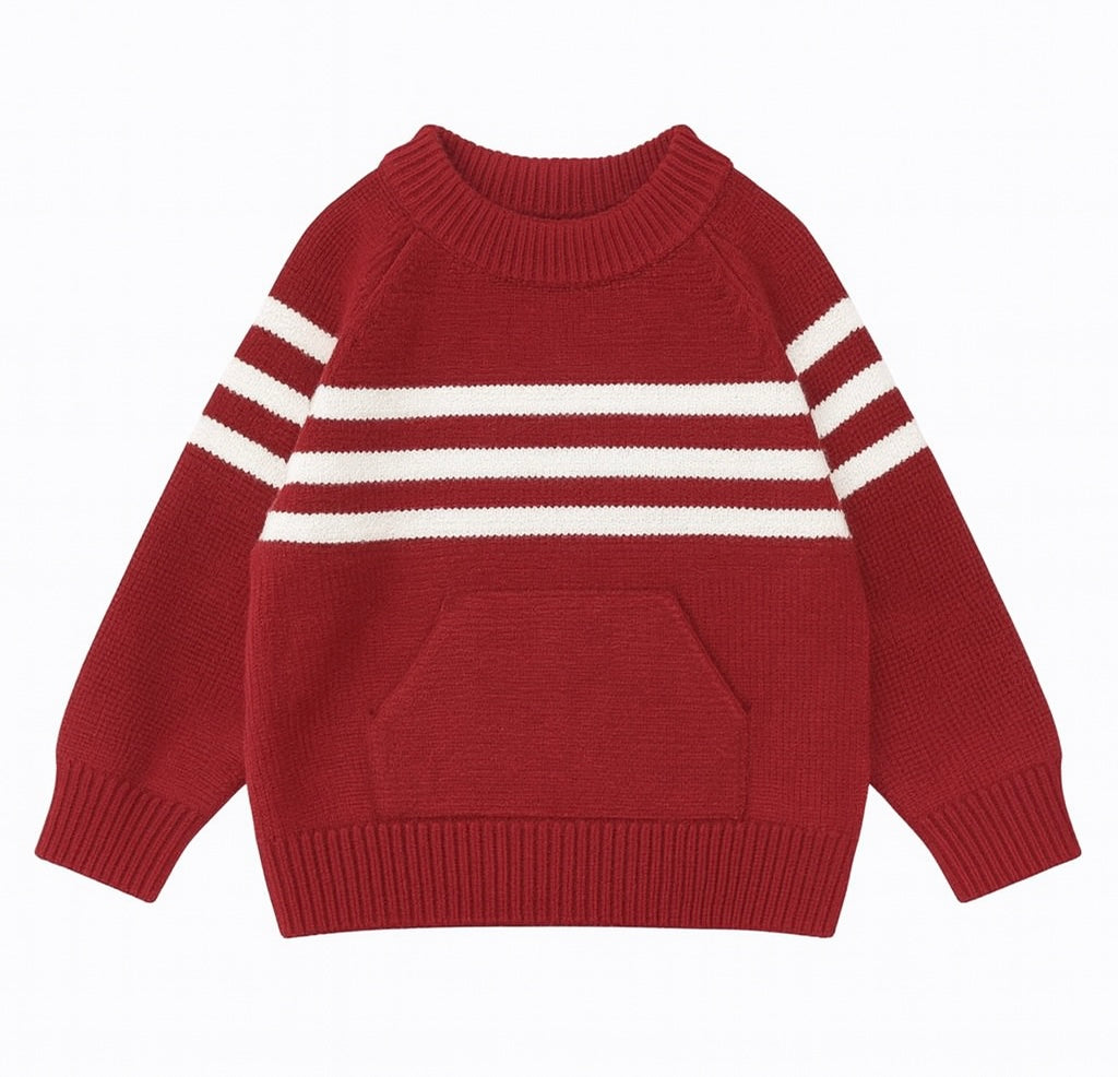 Maroon Sweater with White Double Striped Design
