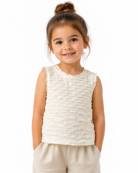 Textured Ruffle Sleeveless Top – Cream