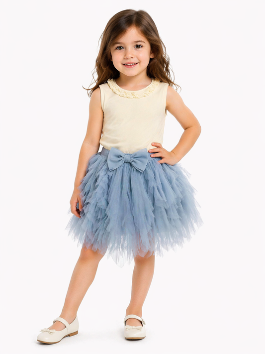 Cream Top & Blue Tulle skirt set