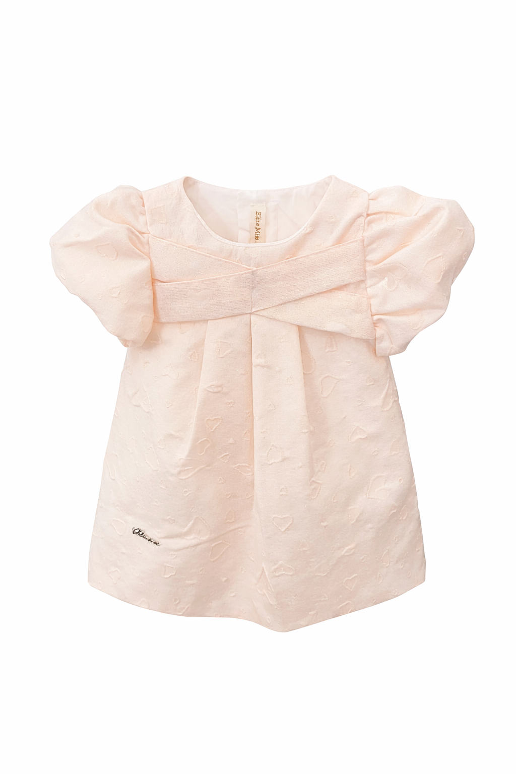 Peach Textured Puff Sleeve Baby Girl Dress