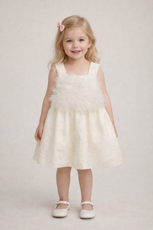 Ivory Toddler Girl Dress with Tulle Bodice