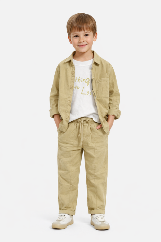 Casual Beige Outfit Set – Shirt, Tee & Pants