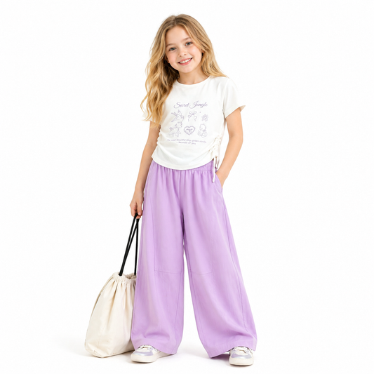 Purple Casual Graphic Tee & Wide-Leg Pants Set (Copy)