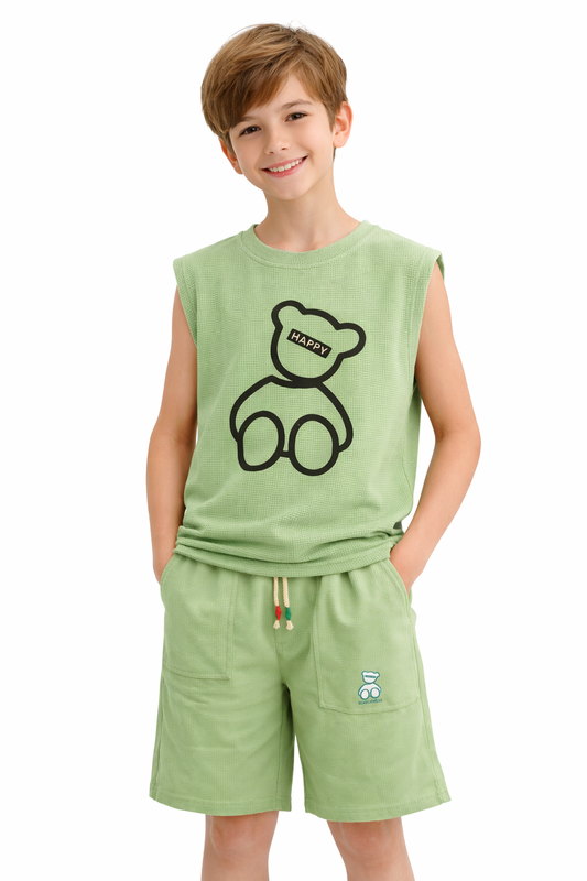 Green “Happy Bear” Sleeveless Co-ord Set