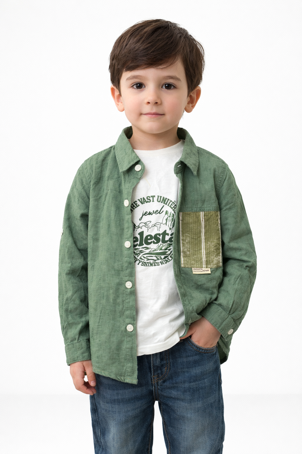 Casual Green Shirt Layered with Tshirt