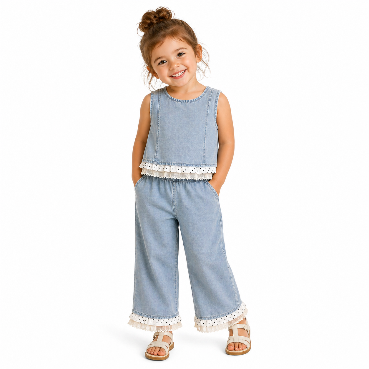 Denim Top & Wide Leg Pants Set