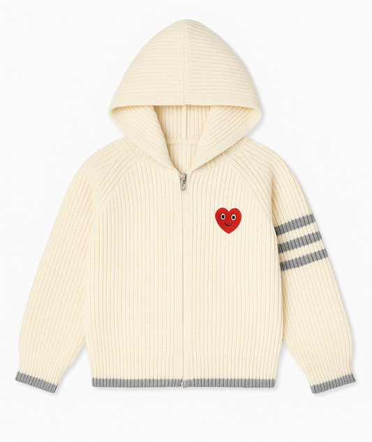 Cream Ribbed Knit Hoodie