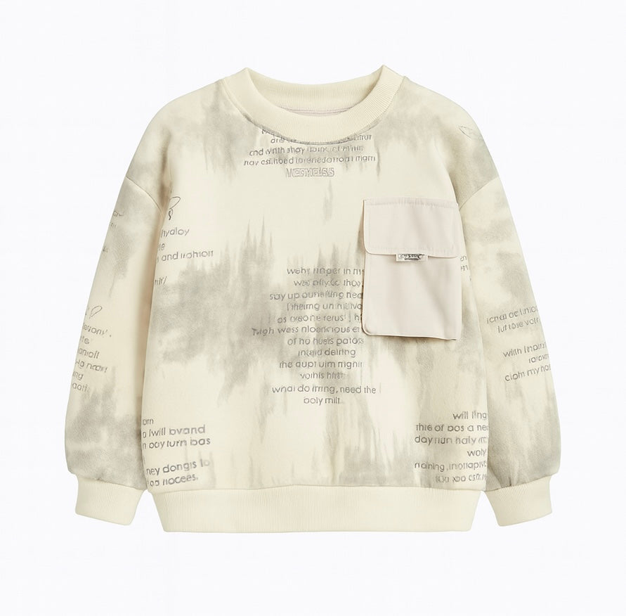 White Printed Pocket Sweatshirt – Streetwear Style