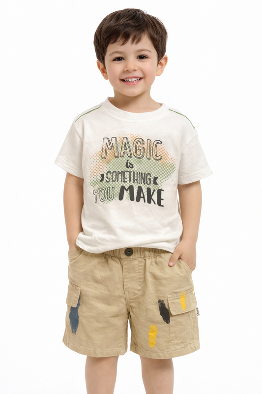 “Magic Is Something You Make” Graphic T-Shirt & Cargo Shorts Set