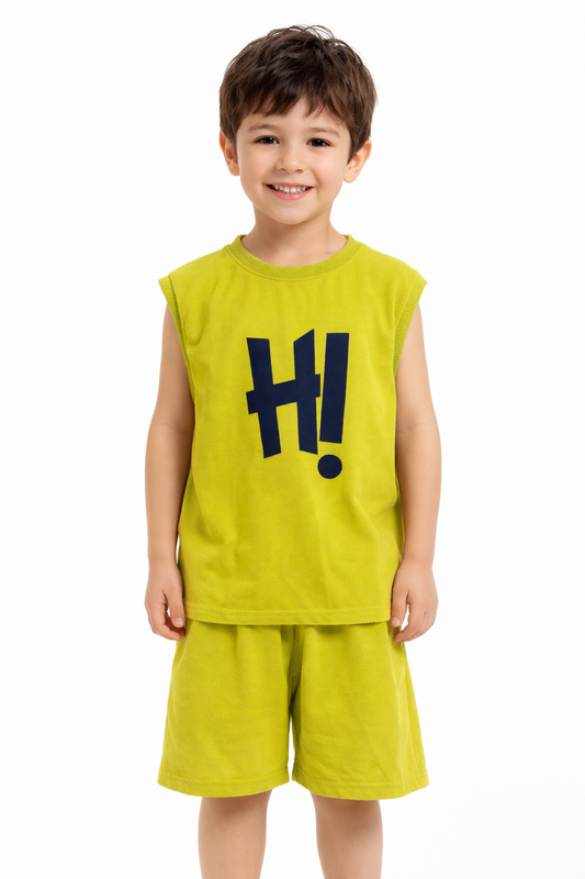 Boys’ Neon “HI!” Sleeveless Co-ord Set