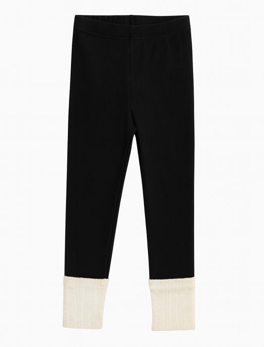 Cotton Black Leggings with Knitted Cut Detail