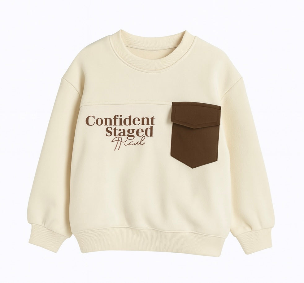 Cream Pocket Detail Sweatshirt – “Confident Squad” Print