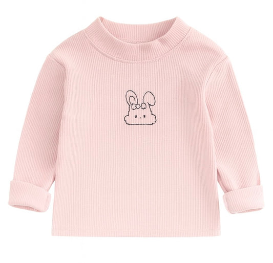 Pink Long Sleeve Top with Cartoon Bear Print
