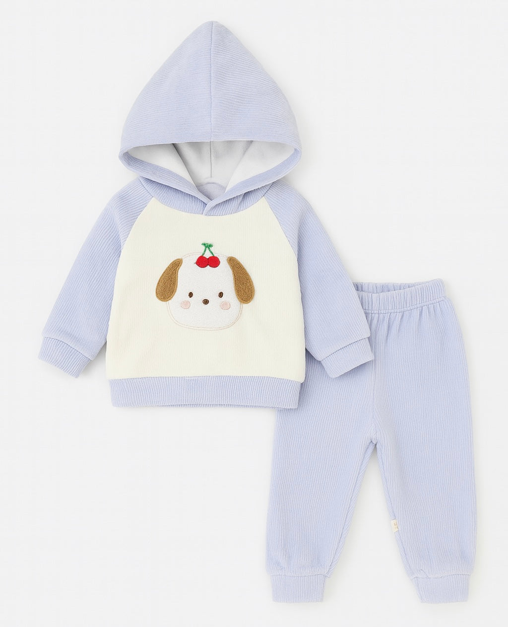 Cherry Pup Baby Set – Blue Hooded Outfit