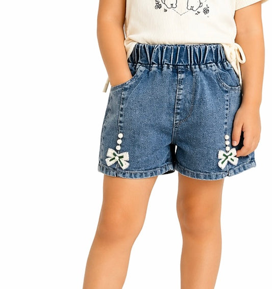 Denim Shorts with Bow Detail
