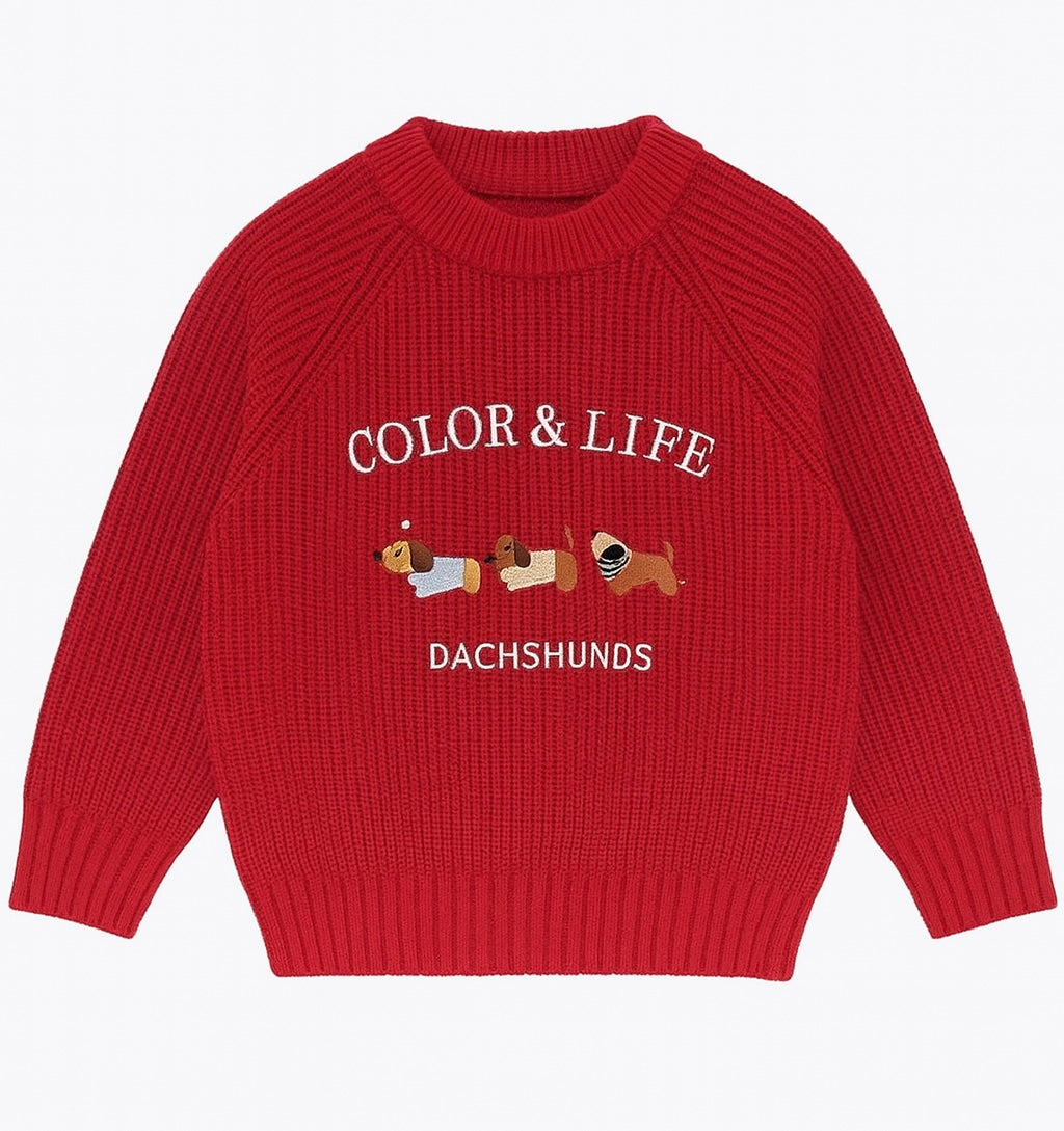 Bright Red Sweater With 'Color & Life' Embroidery