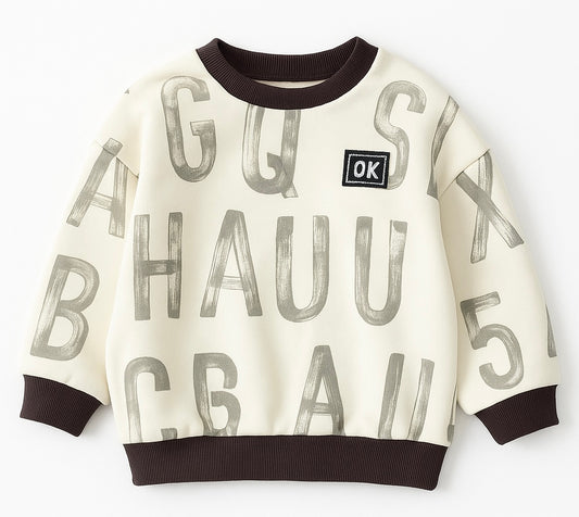 Grey Sweatshirt – Alphabet Print Pullover in Neutral Tones
