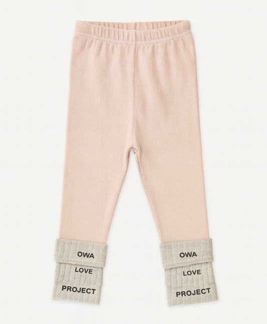 Pink Ribbed Leggings with Contrast Knit Cuffs