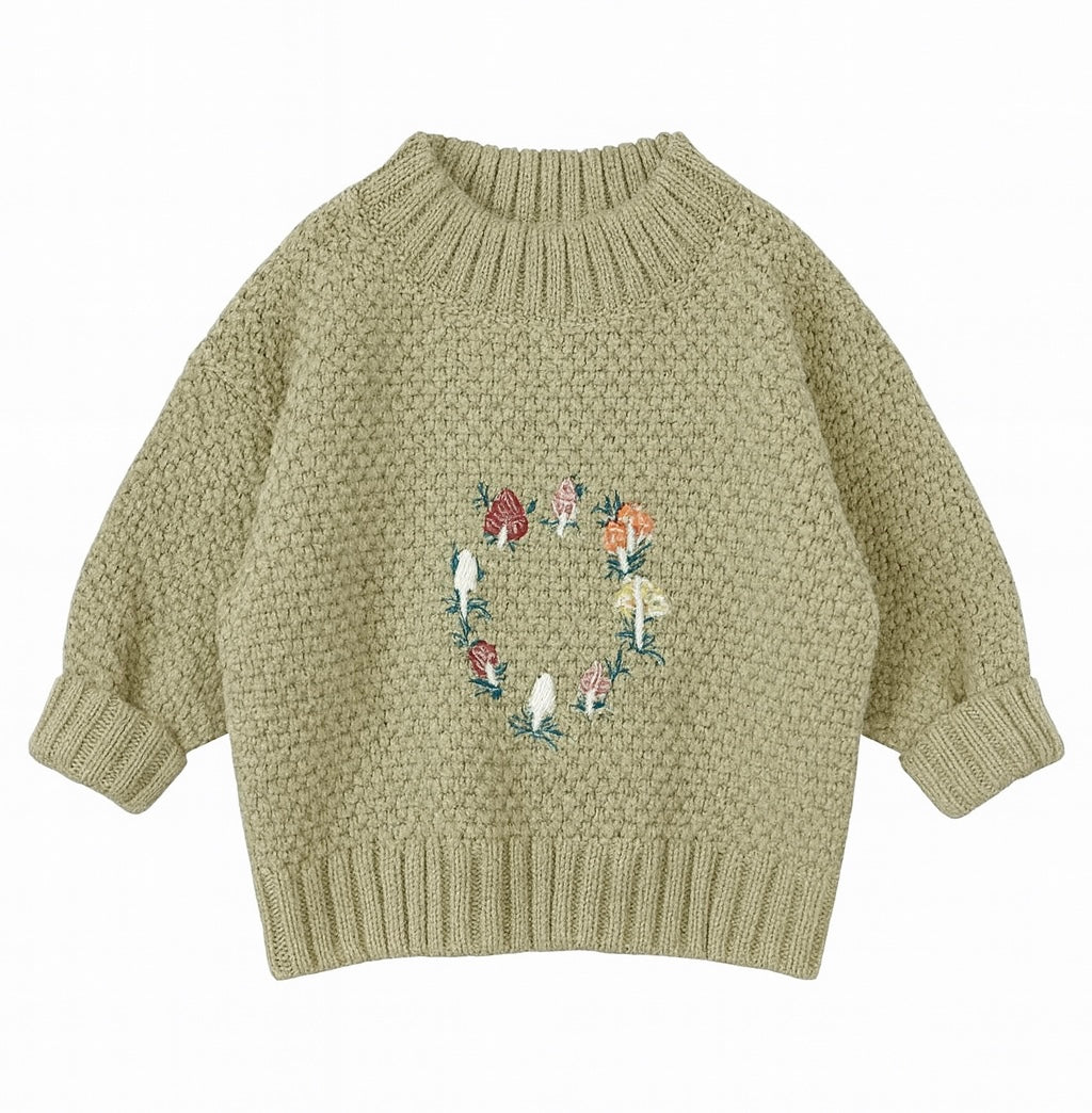 Olive Green Textured Knit Sweater