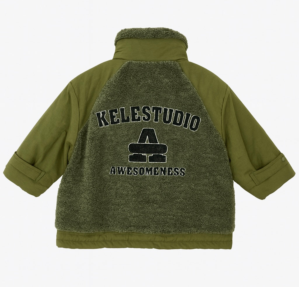 Olive Green Sherpa-Lined Winter Jacket With Front Pocket