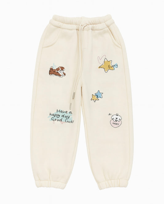 Cream Sweatpants with cute Puppy and star Print