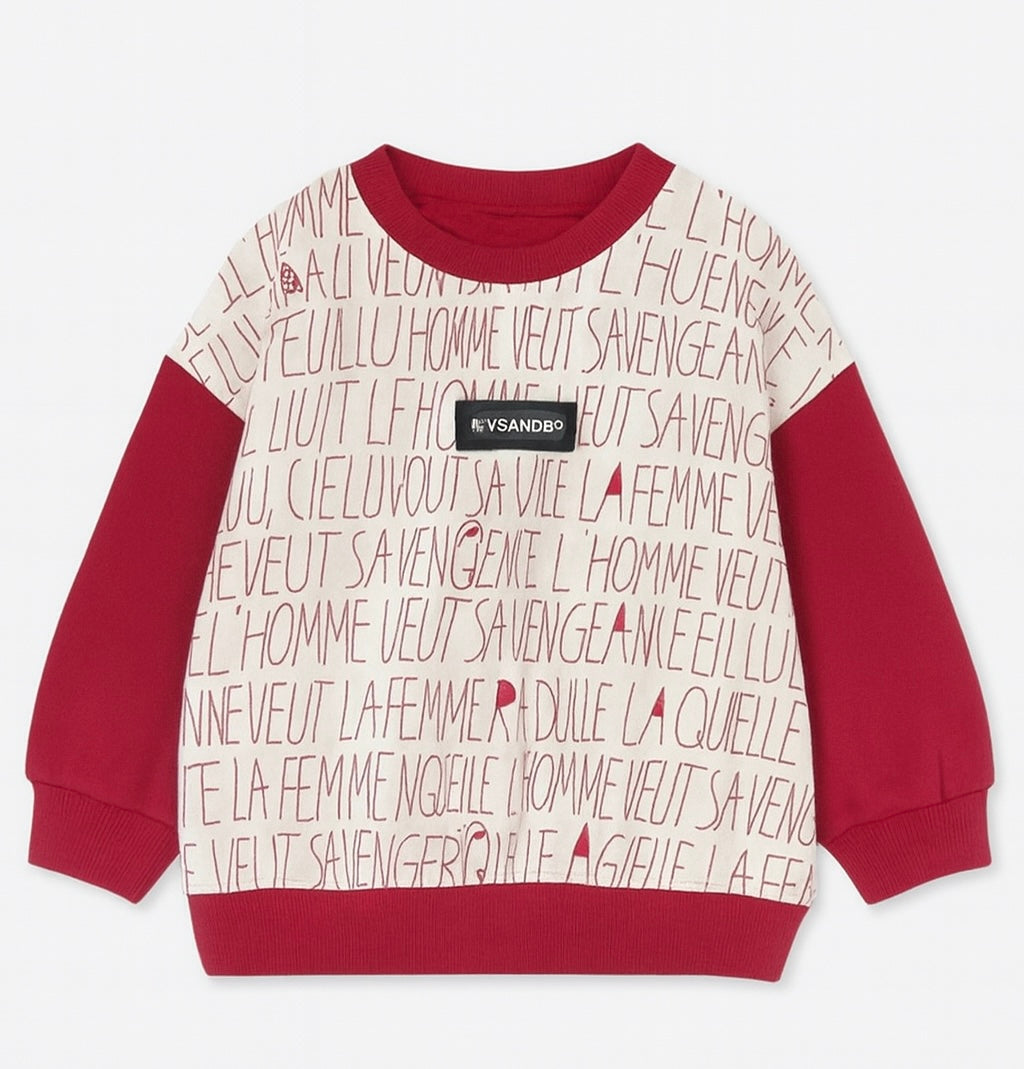 Red & White Graphic Letter Sweatshirt